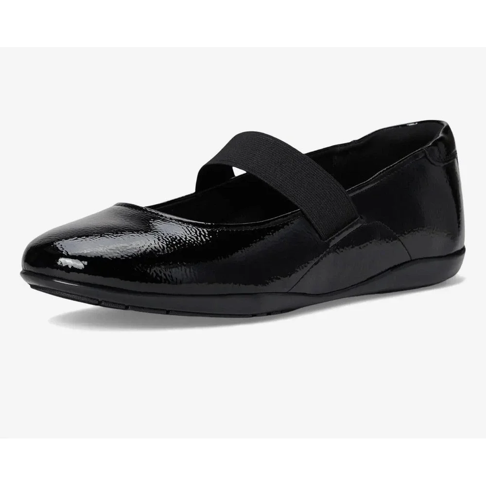 NIB Rockport Aver 9.5 W Wide Mary Jane Flats Black Patent Leather Slip On Shoes